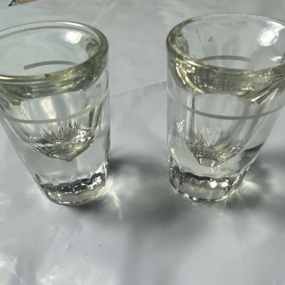Set of 2 Clear Glass Shot Glasses with White Band and‎ Fluted Base Barware